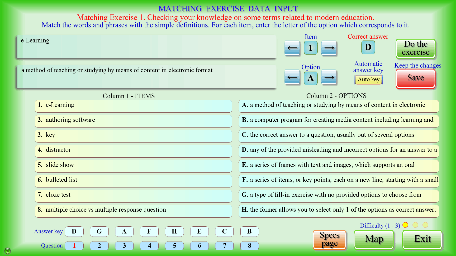 Matching Exercise Data Input