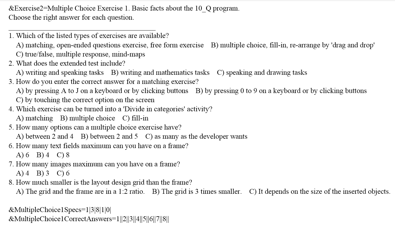 Multiple Choice Exercise Text Formatting